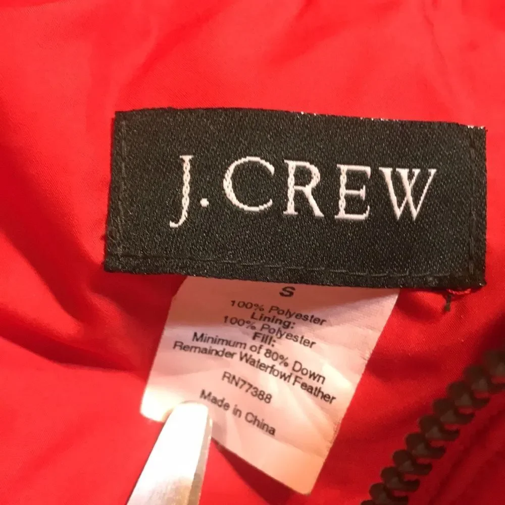 J.Crew quilted down Filled Puffer Vest Zip and Snaps Pockets Red Women size S‎